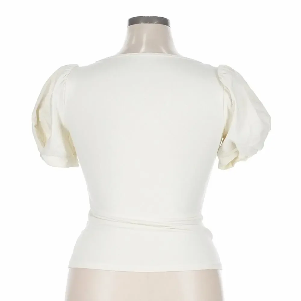 Reformation Cream Puff Sleeve Scoop Neck Top Organic Cotton XL